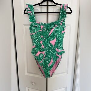 Lilly Pulitzer Aemma Ruffle One-Piece Swim - Let’s Go Bananas Print EUC